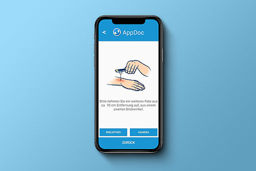 Screenshot der mobilen Anwendung „AppDoc“ auf einem Smartphone
